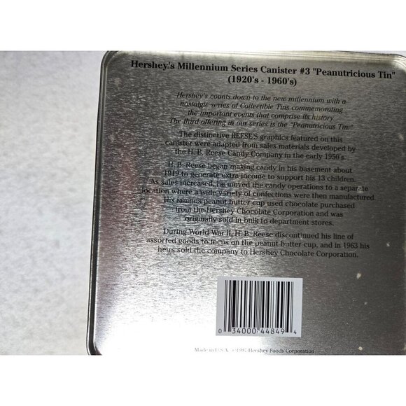 Vintage Reese's Peanut Butter Cup Orange Tin Box " They're Peanutricious" - Picture 8 of 8